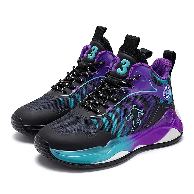 Combat basketball shoes boys 2024 new breathable lace-up non-slip sports shoes lightweight running shoes for children