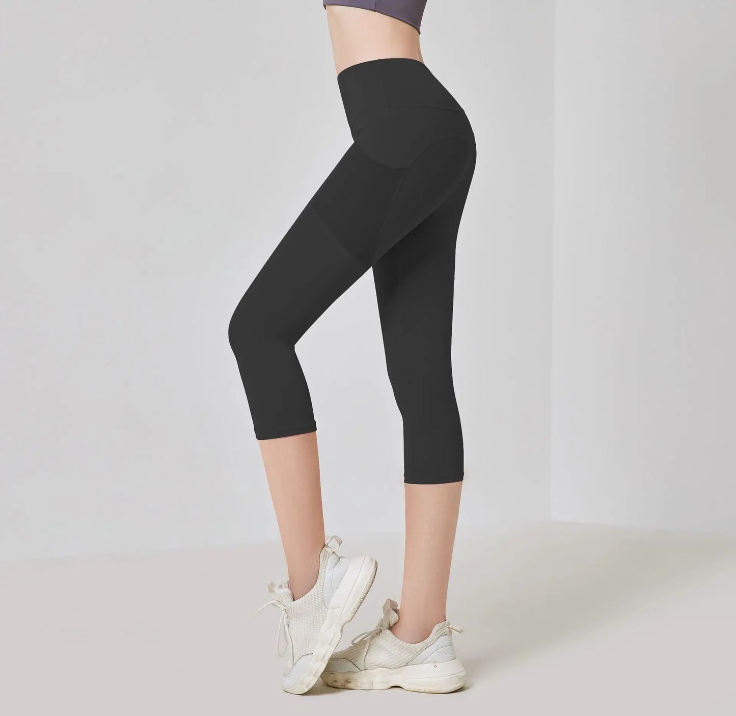 Women Sport Leggings High Waist Yoga Pant With Pocket Quick Dry Running Capris Elastic Cropped Trousers Gym Fitness Tights Femme