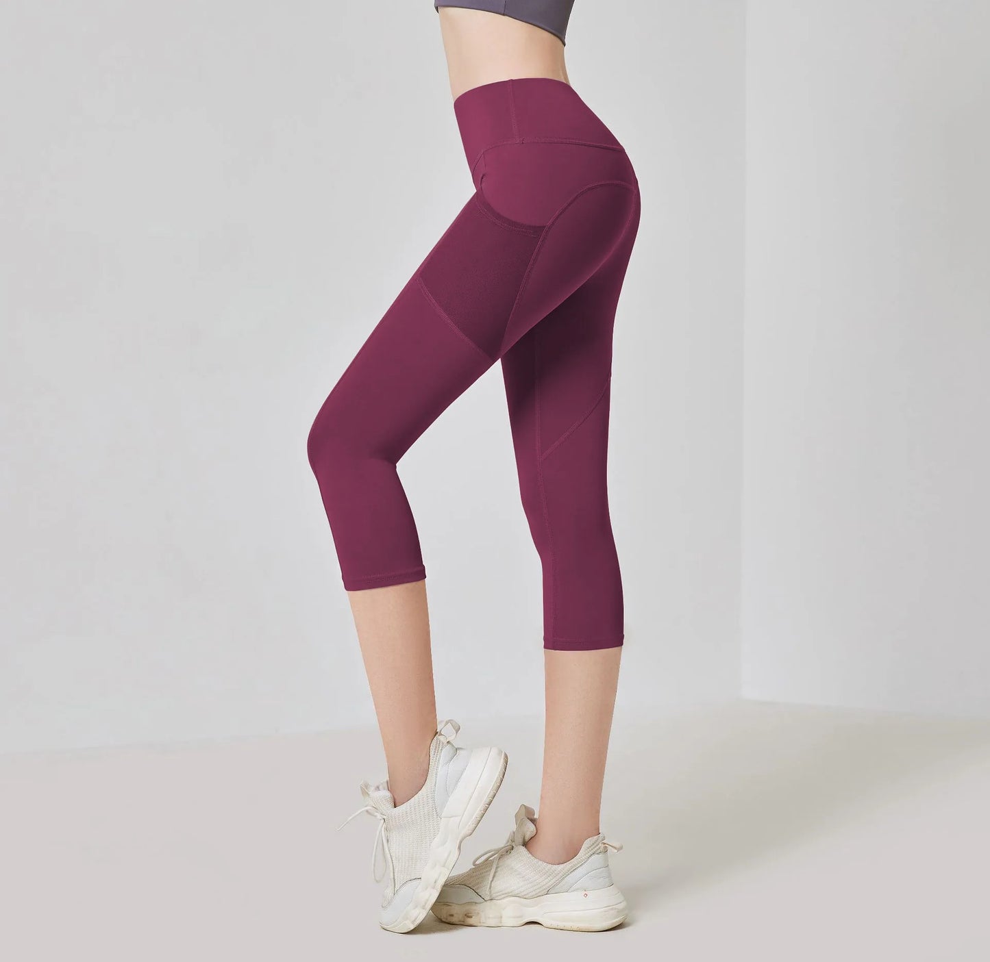 Women Sport Leggings High Waist Yoga Pant With Pocket Quick Dry Running Capris Elastic Cropped Trousers Gym Fitness Tights Femme