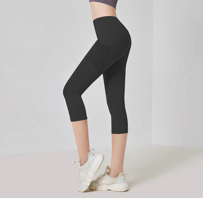 Women Sport Leggings High Waist Yoga Pant With Pocket Quick Dry Running Capris Elastic Cropped Trousers Gym Fitness Tights Femme