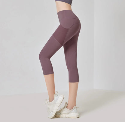 Women Sport Leggings High Waist Yoga Pant With Pocket Quick Dry Running Capris Elastic Cropped Trousers Gym Fitness Tights Femme