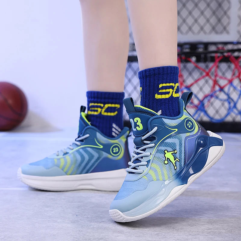 Combat basketball shoes boys 2024 new breathable lace-up non-slip sports shoes lightweight running shoes for children