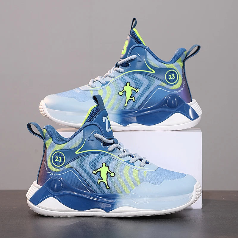 Combat basketball shoes boys 2024 new breathable lace-up non-slip sports shoes lightweight running shoes for children