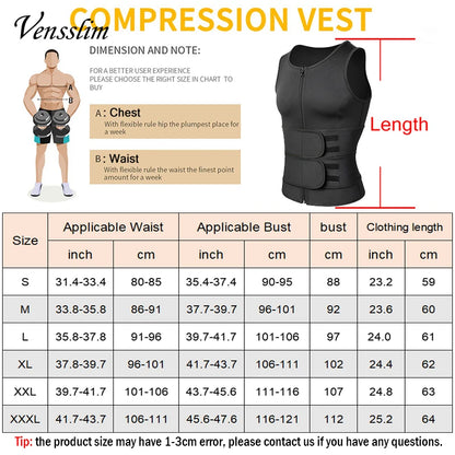 Vensslim Men Body Shaper Waist Trainer Vest Slimming Shirt Sauna Sweat Compression Undershirt Shapewear Fat Burner Workout Tops