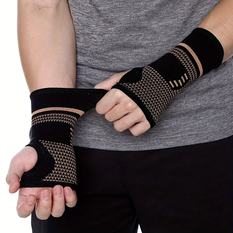 New 1Pcs Copper Fiber Bracer Wrist Elastic Sport Bandage Wristband Hand Gym Support Wrist Brace Wrap Tennis Fitness Powerlifting