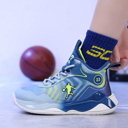 Combat basketball shoes boys 2024 new breathable lace-up non-slip sports shoes lightweight running shoes for children