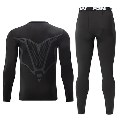 2/4 Pcs Autumn/Winter Men's Black Long sleeved Pants Underwear Set Youth Fitness Running Base Sports Shirt Casual Stretch Pants