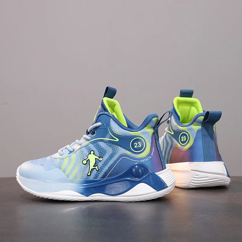 Combat basketball shoes boys 2024 new breathable lace-up non-slip sports shoes lightweight running shoes for children