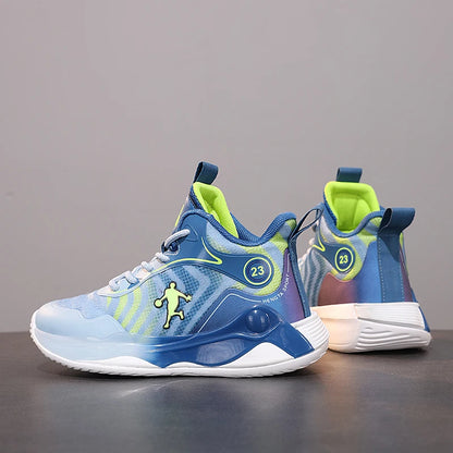 Combat basketball shoes boys 2024 new breathable lace-up non-slip sports shoes lightweight running shoes for children