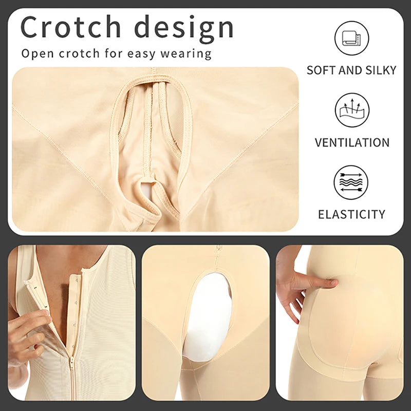 Men Compression Shapewear Hip Enhancer with Pads Tummy Control Bodysuit Waist Trainer Full Body Shaper Shirts Shorts Slim Belly