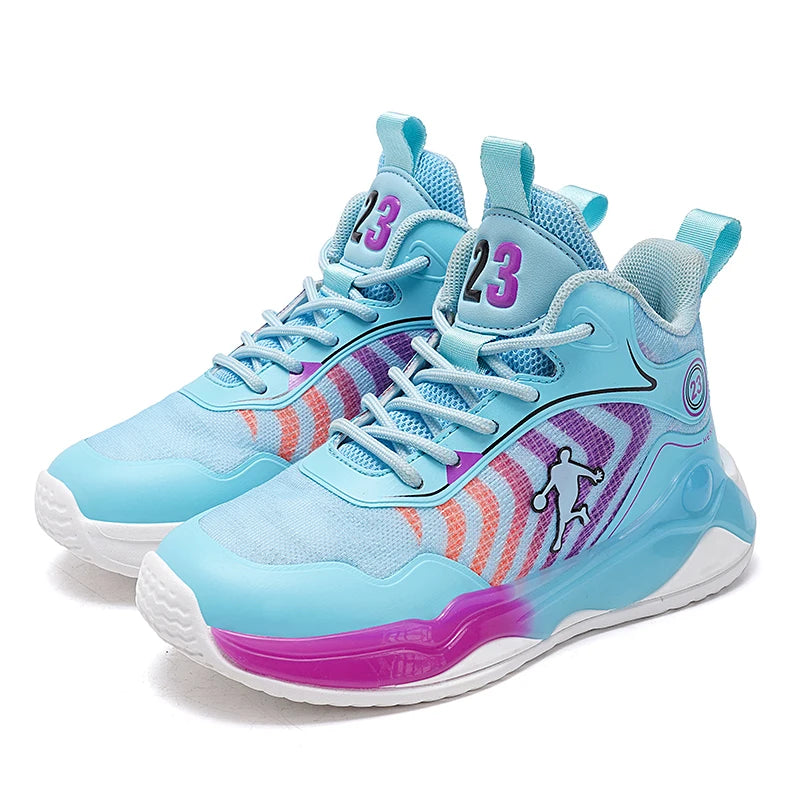 Combat basketball shoes boys 2024 new breathable lace-up non-slip sports shoes lightweight running shoes for children