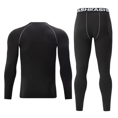 2/4 Pcs Autumn/Winter Men's Black Long sleeved Pants Underwear Set Youth Fitness Running Base Sports Shirt Casual Stretch Pants
