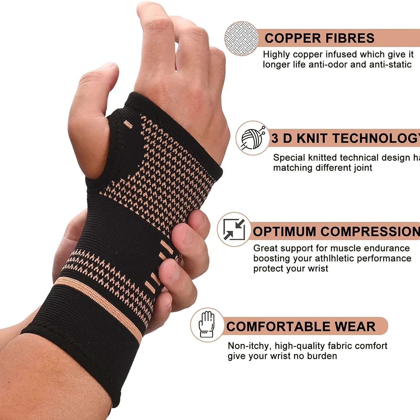New 1Pcs Copper Fiber Bracer Wrist Elastic Sport Bandage Wristband Hand Gym Support Wrist Brace Wrap Tennis Fitness Powerlifting