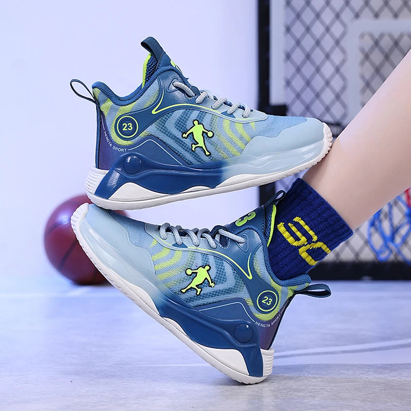Combat basketball shoes boys 2024 new breathable lace-up non-slip sports shoes lightweight running shoes for children