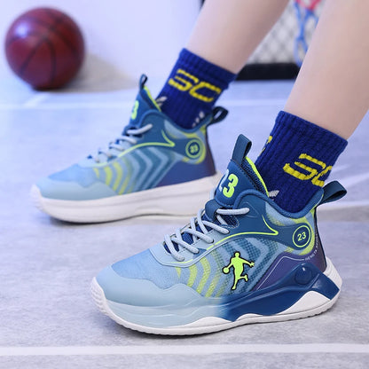 Combat basketball shoes boys 2024 new breathable lace-up non-slip sports shoes lightweight running shoes for children