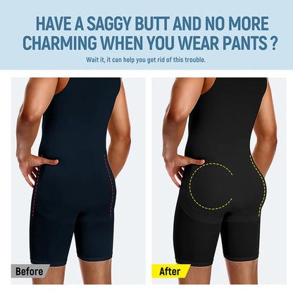 Men Compression Shapewear Hip Enhancer with Pads Tummy Control Bodysuit Waist Trainer Full Body Shaper Shirts Shorts Slim Belly