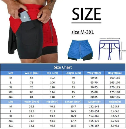 Men Sport Shorts Sportswear Double-deck Running Shorts 2 In 1 Beach Bottoms Summer Gym Fitness Training Jogging Short Pants Men