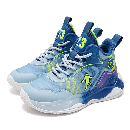 Combat basketball shoes boys 2024 new breathable lace-up non-slip sports shoes lightweight running shoes for children