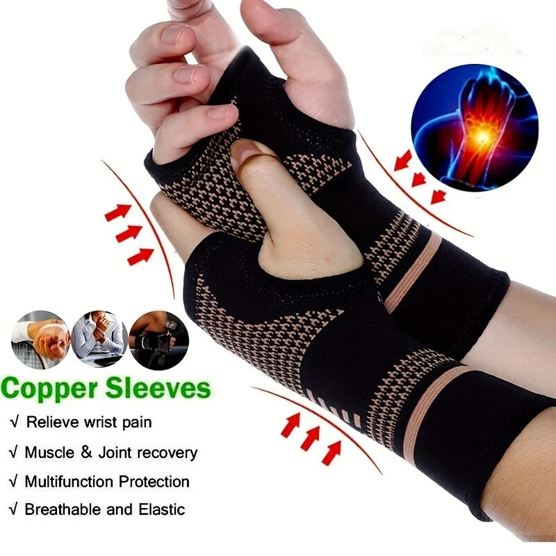New 1Pcs Copper Fiber Bracer Wrist Elastic Sport Bandage Wristband Hand Gym Support Wrist Brace Wrap Tennis Fitness Powerlifting