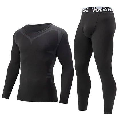 2/4 Pcs Autumn/Winter Men's Black Long sleeved Pants Underwear Set Youth Fitness Running Base Sports Shirt Casual Stretch Pants